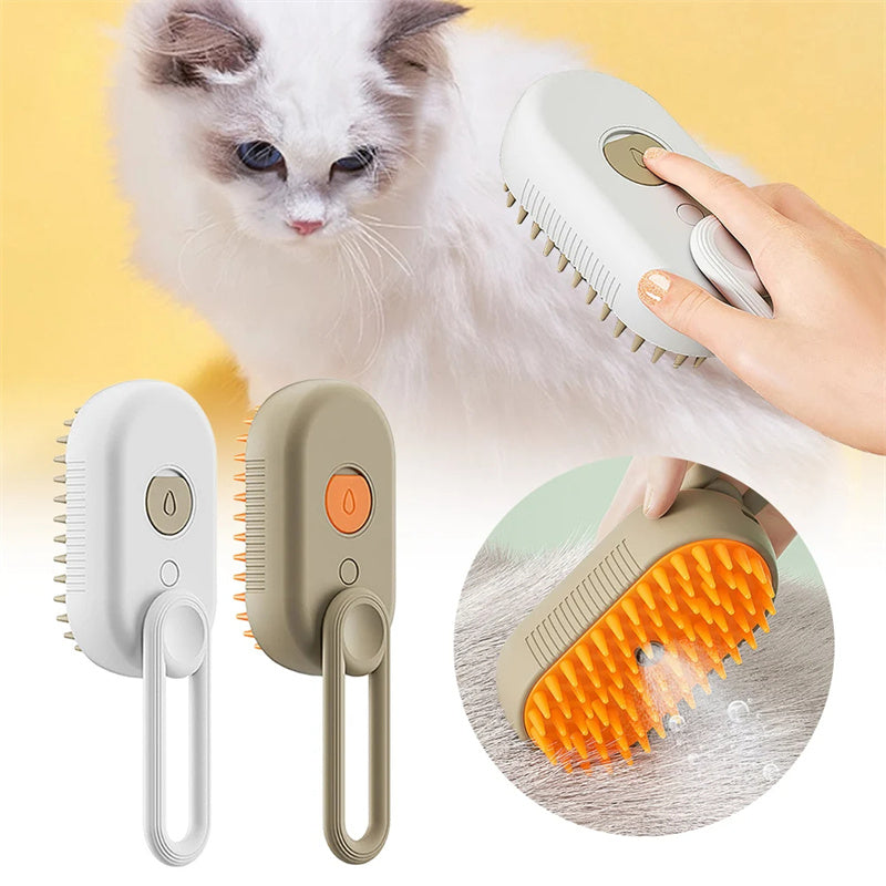 3-in-1 Steam Pet Brush – Electric Spray & Grooming