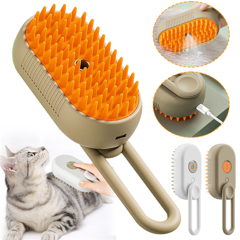 3-in-1 Steam Pet Brush – Electric Spray & Grooming